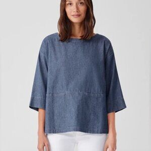 Eileen Fisher Airy Organic Cotton Twill Bateau Neck Top Oversized XXS